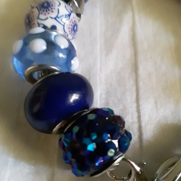 Glass Blue Purple Slider Bead Bracelet - Picture 7 of 9